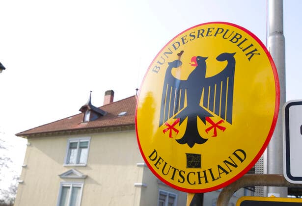 Weil am Rhein - Germany, January 24, 2020: German - Swiss Border in Weil am Rhein. Switzerland, Deutschland, Schweiz, Grenze, Grenzübergang, Douane, Zoll, Dogana, Bundesrepublik, Basel, Adler, Eagle, German - Swiss Border, Grenzübergang Weil am Rhein - Basel