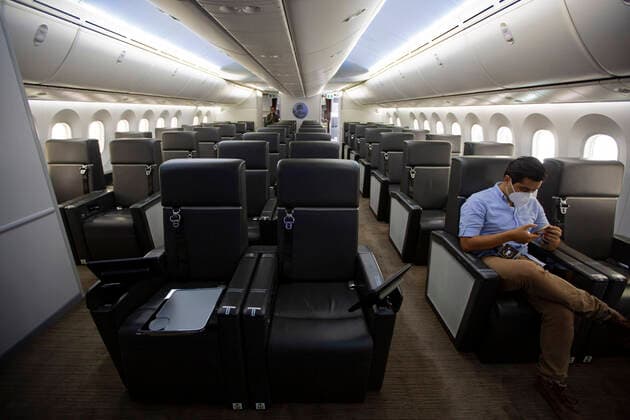 July 27, 2020, Ciudad De Mexico, Ciudad De Mexico, USA: A press tour of the former Mexican presidential plane Maria Morelos y Pavon, a Boing 787-8, took place following the daily morning press conference of Mexican President Andres Manuel Lopez Obrador at Benito Juarez International Airport in Mexico City, Monday, July 27, 2020. The president, who only flies commercial as one measure in his austerity government, has been trying to sell the plane since he took office. The plane was stored in Victorville California at a cost of about 4,000,00.00 dollars. ANTONIO NAVA PI Ciudad De Mexico USA - ZUMAp124 20200727_zaa_p124_008 Copyright: xAntonioxNavax