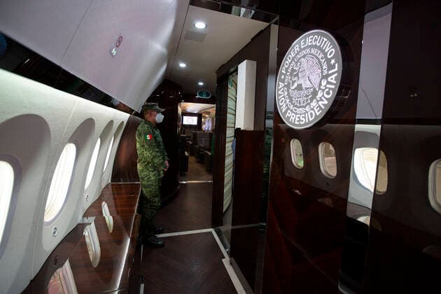 July 27, 2020, Ciudad De Mexico, Ciudad De Mexico, USA: A press tour of the former Mexican presidential plane Maria Morelos y Pavon, a Boing 787-8, took place following the daily morning press conference of Mexican President Andres Manuel Lopez Obrador at Benito Juarez International Airport in Mexico City, Monday, July 27, 2020. The president, who only flies commercial as one measure in his austerity government, has been trying to sell the plane since he took office. The plane was stored in Victorville California at a cost of about 4,000,00.00 dollars. ANTONIO NAVA PI Ciudad De Mexico USA - ZUMAp124 20200727_zaa_p124_012 Copyright: xAntonioxNavax