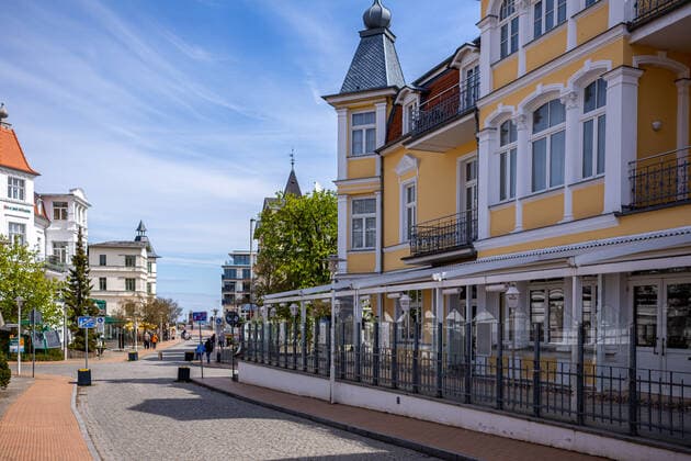 Tourists missing Empty streets in the small seaside resort Bansin GER, Usedom, Kaiserbäder, Basin, Heringsdorf, seaside resort, Vorpommern Greifswald, Mecklenburg Vorpommern, travel, vacation, Baltic Sea, beach Bansin Mecklenburg Vorpommern Germany village center