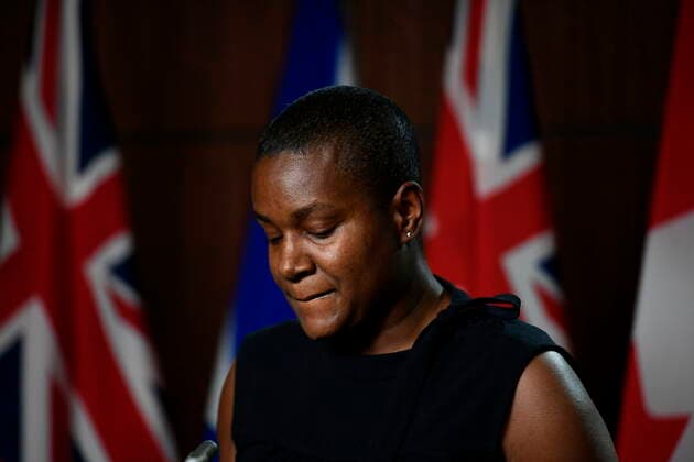 June 10, 2021, Ottawa, on, Canada: Annamie Paul, leader of the Green Party of Canada, speaks at a news conference on the news that New Brunswick MP Jenica Atwin had left the Green Party to join the Liberal Party, on Parliament Hill in Ottawa, on Thursday, June 10, 2021. Ottawa Canada - ZUMAc35_ 20210610_zaf_c35_096 Copyright: xJustinxTangx