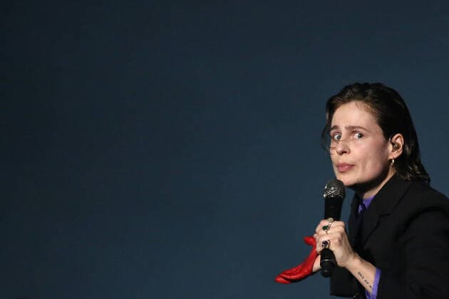 Christine and the Queens perform during the Global Citizen Live concert in Paris on Saturday, September 25, 2021. The concert, held at the base of the Eiffel Tower, is one of several taking place in cities around the world including New York, Los Angeles, London, Sydney, Lagos, Rio, Mumbai and Seoul. The event aims to raise awareness for issues related to the climate and ending poverty. PARI20210925029 DAVIDxSILPA
