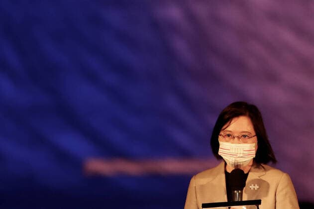 October 5, 2021, Taipei, Taipei, Taiwan: Taiwan President Tsai Ing-wen attends an opening ceremony of a projection mapping performance, as part of the celebration for the double-tenth National Day, amid Chinaâ€⠢s growing threats, in Taipei, Taiwan, 5 October 2021. Taiwan has been facing intensifying threats from China while building better relations with the US, Japan, Australia, UK and some other European countries including Lithuania, France, Poland, Czech Republic. Taipei Taiwan - ZUMAs313 20211005_zip_s313_020 Copyright: xDanielxCengxShou-Yix