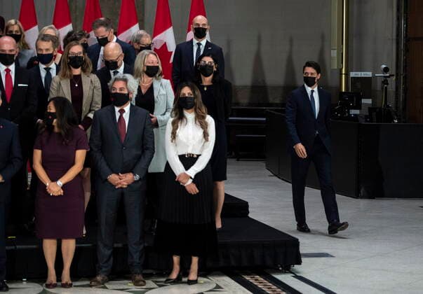 October 26, 2021, Ottawa, ON, CAN: Prime Minister Justin Trudeau arrives to speak at a news conference after members of the federal cabinet, left, were sworn in, in Ottawa, on Tuesday, Oct. 26, 2021. Ottawa CAN - ZUMAc35_ 20211026_zaf_c35_229 Copyright: xJustinxTangx