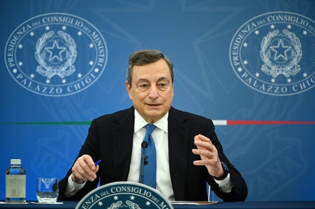(211124) -- ROME, Nov. 24, 2021 -- Italian Prime Minister Mario Draghi speaks at a press conference in Rome, Italy, on Nov. 24, 2021. With COVID-19 infections rising in Italy, the country tightened restrictions on Wednesday in the run-up to the Christmas and New Year holiday. The most important new measures are the extension of the mandatory green pass to a wider array of venues, and restrictions for unvaccinated people. These measures, announced in a decree unanimously passed by Prime Minister Mario Draghi s cabinet, will come into force on Dec. 6, lasting until Jan. 15 at least. (Photo by Xinhua) ITALY-ROME-PRIME MINISTER-PRESS CONFERENCE AlbertoxLingria