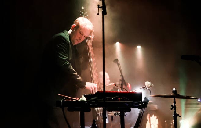 Concert by Bohren Der Club of Gore , Festival opening SONIC MORGUE, Silent Green Berlin Bohren Der Club of Gore , Morten Gass Organ, Mellotron, Fender Rhodes, Baritone Guitar, Drums Robin Rodenberg Double Bass, Drums Christoph Clöser Saxophone, Fender Rhodes, Piano, Vibraphone, Drums