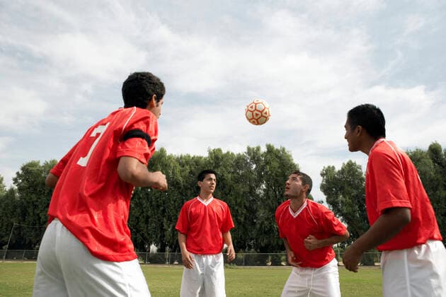 Footballers Heading The Ball, model released, , property released, , 9866872.jpg, Anticipation, Dedication, Effort, Teamwork, Soccer, 18-19 years, 20-25 years, Hispanics, Multi-racial, Young adult man, Soccer ball, Heading, Soccer uniform, Soccer player, Copy space, Half-length, Concentration, Practice, Outdoors, Sports, Ethnic diversity, Few, Photography, committed, dedicated, commitment, Ball, sports gear, athletic gear, Sports equipment, wearing, Uniform, Outfit, Sports uniform, garment, clothes, apparel, Clothing, Athlete, guys, guy, young men, young man, young, man, Young adults, Men, Males, Adults, early twenties, early 20s, twentysomething, twenties, 20s adult, copyspace, blank space, negative space, empty space, header, ethnicity, e