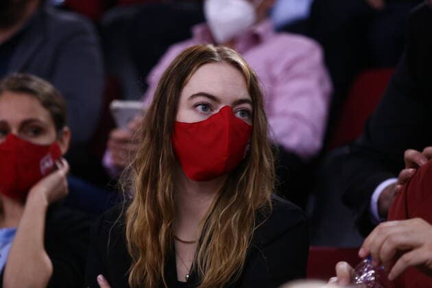 May 4, 2022, Athens, Greece: Award-winning actress Emma Stone was in Greece and opted to enjoy Turkish Airlines EuroLeague Playoffs basketball on Wednesday night. She is in attendance for the Quarterfinals best-of-five series Game 5 featuring Olympiacos versus AS Monaco...Stone, 33, made the trip to the Mediterranean country in Southeast Europe for the premier of Georgios Lanthimosâ€⠢s new short film, â€oeVlichi†(Bleat), and is watching Game 5 alongside the Greek film director, film producer, screenwriter, photographer, and theatre director. Athens Greece - ZUMAe114 20220504_zaa_e114_001 Copyright: xEurokinissix