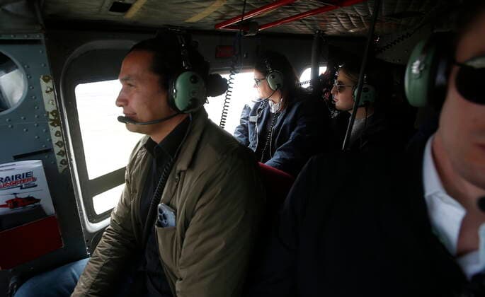 May 15, 2022, WINNIPEG, MB, CANADA: Premier Heather Stefanson, centre, and opposition leader Wab Kinew, left, tour ManitobaöÄÃ s flood area Sunday, May 15, 2022. WINNIPEG CANADA - ZUMAc35_ 20220515_zaf_c35_093 Copyright: xJohnxWoodsx