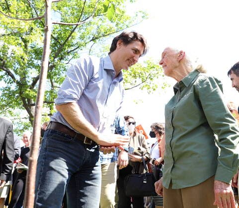 July 7, 2022, Sudbury, ON, CANADA: Prime Minister Justin Trudeau and Dr. Jane Goodall took part in the historic planting of Greater SudburyöÄÃ s 10 millionth tree, in Bell Park, Greater Sudbury, Ont., Thursday, July 7, 2022. Sudbury CANADA - ZUMAc35_ 20220707_zaf_c35_053 Copyright: xGinoxDonatox