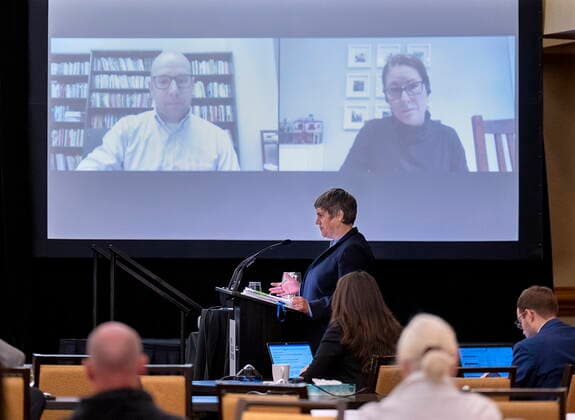 July 11, 2022, Halifax, NS, Canada: Senior commission counsel Emily Hill leads testiomony from academics Tristan Bridges, left, and Tara Leigh Tober about the role of gender-based and intimate partner violence in mass shootings, at the Mass Casualty Commission inquiry into the mass murders in rural Nova Scotia on April 18 19, 2020, in Halifax on Monday, July 11, 2022. Gabriel Wortman, dressed as an RCMP officer and driving a replica police cruiser, murdered 22 people. Halifax Canada - ZUMAc35_ 20220711_zaf_c35_003 Copyright: xAndrewxVaughanx