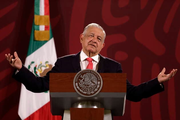 Mexiko, Andres Manuel Lopez Obrador Pressekonferenz in Mexiko-Stadt July 11, 2022, Mexico City, Mexico City, Mexico: July 11, 2022, Mexico City, Mexico: The president of Mexico, Andres Manuel Lopez Obrador gesticulates while talk during the news conference at the National Palace. on July 11, 2022 In Mexico City, Mexico. Mexico City Mexico - ZUMAe321 20220711_zia_e321_028 Copyright: xLuisxBarronx xEyepixxGroupx