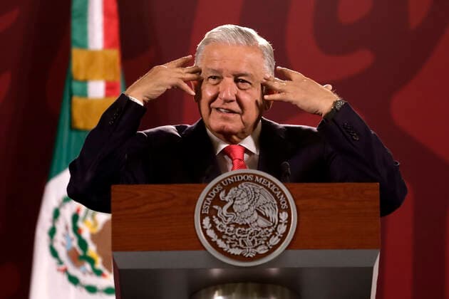 Mexiko, Andres Manuel Lopez Obrador Pressekonferenz in Mexiko-Stadt July 11, 2022, Mexico City, Mexico City, Mexico: July 11, 2022, Mexico City, Mexico: The president of Mexico, Andres Manuel Lopez Obrador gesticulates while talk during the news conference at the National Palace. on July 11, 2022 In Mexico City, Mexico. Mexico City Mexico - ZUMAe321 20220711_zia_e321_033 Copyright: xLuisxBarronx xEyepixxGroupx