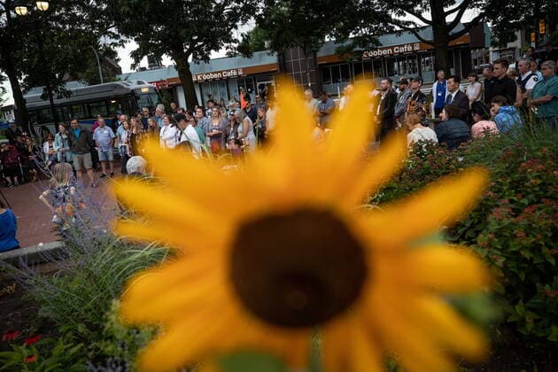 August 3, 2022, LANGLEY, BC, CANADA: People attend a vigil for Steven Furness and Paul Wynn, the two men who were killed by a gunman during a series of attacks on homeless people last month, in Langley, B.C., on Wednesday, August 3, 2022. The suspect believed to be responsible for the shooting of four people, including the two fatalities, was shot and killed by the RCMP. LANGLEY CANADA - ZUMAc35_ 20220803_zaf_c35_079 Copyright: xDarrylxDyckx