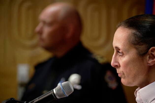 September 5, 2022, Regina, Saskatchewan, Canada: Assistant Commissioner Rhonda Blackmore, left, during a press conference at RCMP F Division Headquarters in Regina on Monday, Sept. 5, 2022. Damien Sanderson and Myles Sanderson allegedly stabbed and killed 10 people between James Smith Cree Nation and Weldon, Sask. on Sunday morning. Today, the RCMP said Damien was located deceased at the First Nation, while his brother Myles is still at large. Regina Canada - ZUMAc35_ 20220905_zaf_c35_147 Copyright: xMichaelxBellx