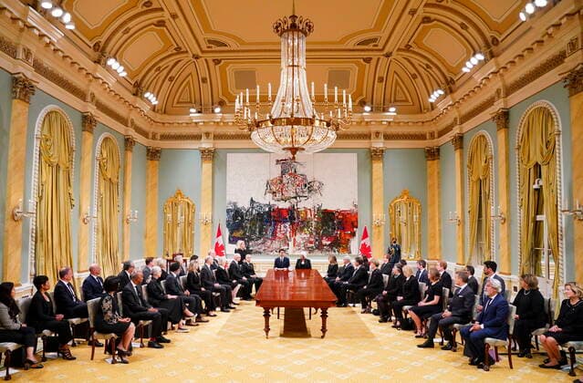 September 10, 2022, Ottawa, ON, CANADA: Prime Minister Justin Trudeau, Governor General Mary Simon and Cabinet members take part in a ceremony to proclaim the accession of the new Sovereign, King Charles III, at Rideau Hall, in Ottawa, Saturday, Sept. 10, 2022. Ottawa CANADA - ZUMAc35_ 20220910_zaf_c35_023 Copyright: xSeanxKilpatrickx