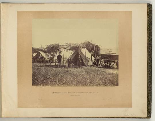RECORD DATE NOT STATED Headquarters, Christian Commission in the field, Germantown negative by J. Gardner, positive by A. Gardner.. Illus. in: Gardner s photographic sketch book of the war Alexander Gardner. Washington, D.C. : Philp & Solomons, c1866 , v. 2, no. 53, Copyright by A. Gardner, Title from item, Similar image in LOT 4161-C. United States Christian Commission, Facilities, Pennsylvania, 1860-1870, United States, History, Civil War, 1861-1865, Military life, Union, Community service, Pennsylvania, 1860-1870, Tents, Pennsylvania, 1860-1870. Copyright: xpiemagsx civwarpietiff12032023-8718 !ACHTUNG AUFNAHMEDATUM GESCHÄTZT!