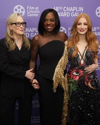 Meryl Streep, Viola Davis, Jessica Chastain at arrivals for Film at Lincoln Center’s 48th Chaplin Award Gala, Alice Tully Hall at Lincoln Center, New York, NY April 24, 2023. Photo By: Kristin Callahan Everett Collection at arrivals for Film at Lincoln Center’s 48th Chaplin Award Gala, Alice Tully Hall at Lincoln Center, New York, NY April 24, 2023. Photo By: Kristin Callahan Everett Collection PUBLICATIONXNOTxINxCANxCHNxFRAxITAxJPNxNORxPOLxRUSxESPxUKxUSA