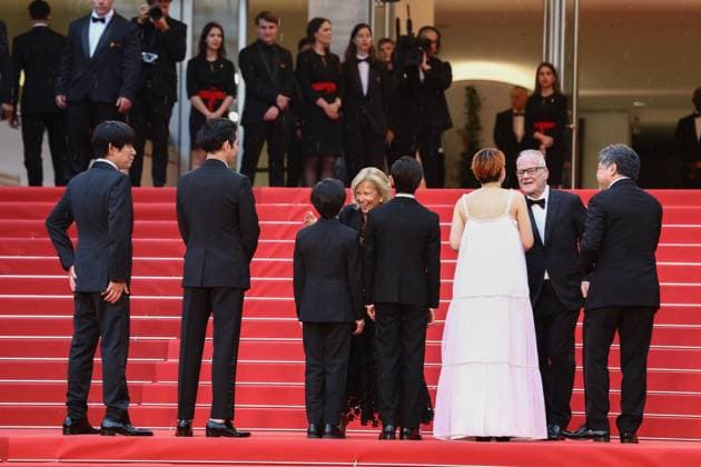 May 17, 2023, Cannes, Cote d Azur, France: Kaibutsu cast and crew including YUJI SAKAMOTO, EITA NAGAYAMA, HINATA HIIRAGI, KUROKAWA SOYA, SAKURA ANDO and Director HIROKAZU KORE-EDA attend the screening of Kaibutsu during the 76th Annual Cannes Film Festival at Palais des Festivals on May 17, 2023 in Cannes, France Cannes France - ZUMAc179 20230517_zep_c179_278 Copyright: xMickaelxChavetx