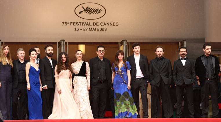 May 19, 2023, Cannes, Cote d Azur, France: MUSAB EKICI, DENIZ CELILOGLU, EBRU CEYLAN, NURI BILGE CEYLAN, MERVE DIZDAR, ECE BAGCI and ERDEM SENOCAK attend the screening of About Dry Grasses during the 76th Annual Cannes Film Festival at Palais des Festivals on May 19, 2023 in Cannes, France Cannes France - ZUMAc179 20230519_zep_c179_124 Copyright: xMickaelxChavetx