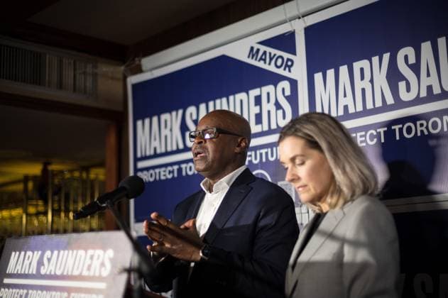 June 26, 2023, Toronto, Ont, CANADA: Mark Saunders delivers his concession speech alongside his wife, Stacey, in Toronto on Monday, June 26, 2023. Olivia Chow, a former NDP parliamentarian and past city councillor, has been elected the next mayor of Toronto. Toronto CANADA - ZUMAc35_ 20230626_zaf_c35_121 Copyright: xTijanaxMartinx