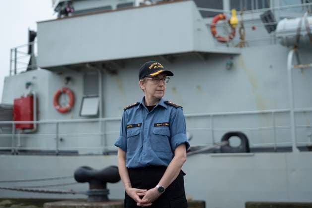 July 3, 2023, Halifax, NS, Canada: Newly appointed Rear-Admiral Joso e Kurtz, commander of the Royal Canadian Navy on the East Coast, during the departure ceremony for HMCS Summerside and HMCS Shawinigan, in Halifax, Monday, July 3, 2023. HMCS Summerside and Shawinigan are joining Standing NATO Mine Countermeasures as part of Operation REASSURANCE to strengthen security throughout European waters. Halifax Canada - ZUMAc35_ 20230703_zaf_c35_006 Copyright: xDarrenxCalabresex