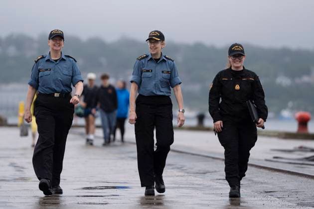 July 3, 2023, Halifax, NS, Canada: Newly appointed Rear-Admiral Joso e Kurtz, centre, commander of the Royal Canadian Navy on the East Coast, during the departure ceremony for HMCS Summerside and HMCS Shawinigan, in Halifax, Monday, July 3, 2023. HMCS Summerside and Shawinigan are joining Standing NATO Mine Countermeasures as part of Operation REASSURANCE to strengthen security throughout European waters. Halifax Canada - ZUMAc35_ 20230703_zaf_c35_007 Copyright: xDarrenxCalabresex