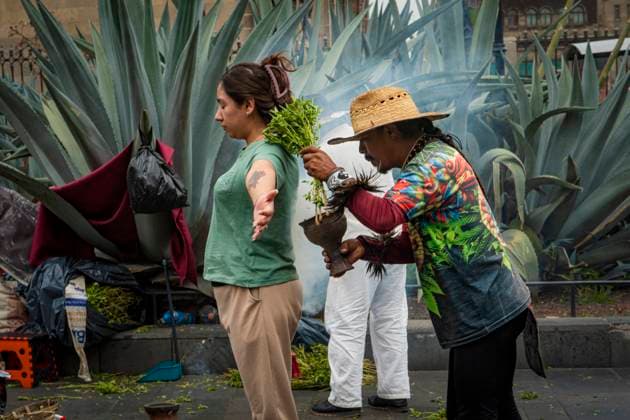 August 20, 2023, Mexico City, Mexico City, Mexico: Indigenous of Mexico, practice limpias (body purification)..Hundreds of people from different states of Mexico participated this Sunday in the last day of the IX Festival of Indigenous Cultures, which is held every year in the Zo³calo of Mexico City, attended by just over one million 435 thousand visitors, both national and foreigners, during the 16 days of the celebrations..The City once again pays homage to our roots and opens spaces for cultural richness to be expressed. - Said the head of government of Mexico City, Marto Batres. Mexico City Mexico - ZUMAn296 20230820_zip_n296_010 Copyright: xJorgexNunezx