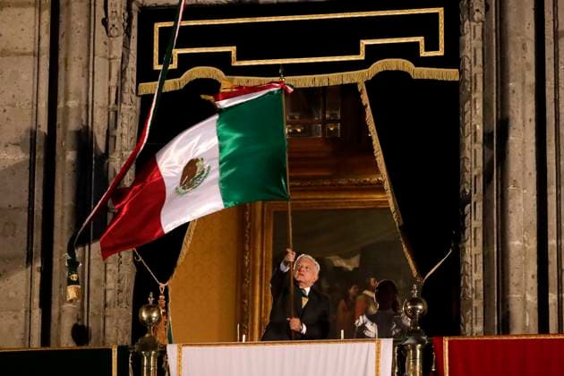 Andres Manuel Lopez Obrador, president of Mexico, gives the Cry of Independence September 15, 2023, Mexico City, Mexico: The president of Mexico, Andres Manuel Lopez Obrador, accompanied by his wife, Beatriz Gutierrez, presides over the ceremony of the Cry of Independence of Mexico, on the 213th anniversary of the beginning of the independence struggle, in the Zocalo in Mexico City. on September 15, 2023 in Mexico City, Mexico (Photo by Luis Barron Eyepix Group). Copyright: xLuisxBarronx xEyepixxGroupx LB_20230915_AMLO16