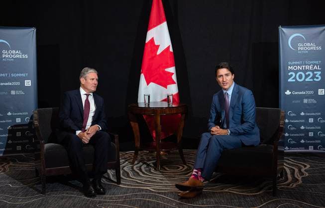 September 16, 2023, Montreal, PQ, Canada: Prime Minister Justin Trudeau, right, takes part in a bilateral meeting with Keir Starmer, Leader of the Labour Party of the United Kingdom, at the Gobal Progress Action Summit in Montreal, Saturday, September 16, 2023. Montreal Canada - ZUMAc35_ 20230916_zaf_c35_043 Copyright: xGrahamxHughesx