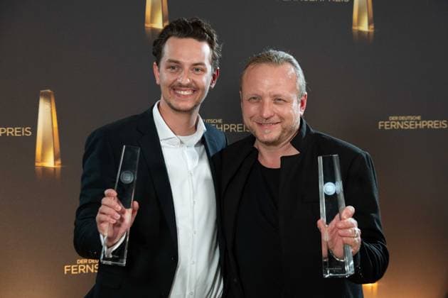 Award winners Max FILGES and Christoph SCHAUER, Musician, Best Music Fiction, Red Carpet, Red Carpet Show, Arrival, Arrival, German Television Award Ceremony, The Night of the Creatives The German Television Award 2023, German Television Award 2023 in Cologne, on 27 09 2022