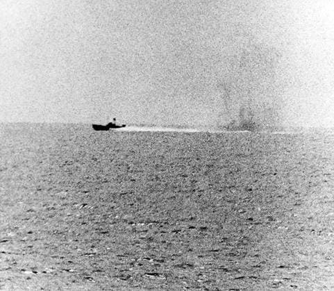 Vietnam: The Gulf of Tonkin Incident - North Vietnamese motor torpedo boat attacking USS Maddox, 2 August 1964 . US Navy photograph 711524. The Gulf of Tonkin Incident, or the USS Maddox Incident, are the names given to two separate incidents, one disputed, involving North Vietnam and the United States in the waters of the Gulf of Tonkin. On August 2, 1964, the destroyer USS Maddox was engaged by three North Vietnamese Navy torpedo boats of the 135th Torpedo Squadron. A sea battle resulted, in which the Maddox expended over 280 3 and 5 shells, and which involved the strafing from four USN F-8 Crusader jet fighter bombers. One US aircraft was damaged, one 14.5mm round hit the destroyer, 3 North Vietnamese torpedo boats were damaged, and 4 Copyright: xxPicturesxFromxHistoryx