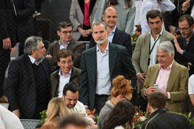 King Felipe VI At The Mutua Madrid Open The President of the Consejo Superior de Deportes, Jose Manuel Rodriguez Uribes, the Mayor of Madrid, Jose Luis Martinez-Almeida, King Felipe and the CEO of Mutua Madrilena, Ignacio Garralda, during Rafa Nadal s match at the Mutua Madrid Open, on April 27, 2024, in Madrid, Spain. Photo by Jose Oliva Europa Press ABACAPRESS.COM Madrid Spain Copyright: xEuropaxPress ABACAx