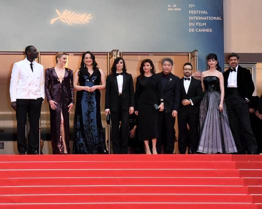 Cannes, 77th Cannes Film Festival 2024, Red carpet film The Second Act and Opening ceremony Cannes, 77th Cannes Film Festival 2024, Red carpet Opening Ceremony and film Le Deuxieme Acte In the photo: Omar Sy, Greta Gerwig, Lily Gladstone, Nadine Labaki, Hirokazu Kore-eda, Ebru Ceylan, Juan Antonio Bayona, Eva Green, Pierfrancesco Favino Cannes France Copyright: xIPA ABACAx
