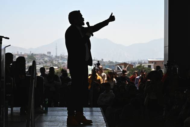 May 22, 2024, Tijuana, Baja California, Mexico: Students from the CETYS University campus gathered to hear long-shot Mexican presidential candidate Jorge Alvarez Maynez of the Citizens Movement Party (MC), where he campaigned for the youth vote in Tijuana, Baja California, Mexico on Wednesday, May 22, 2024. In the university electoral simulation, which was carried out this month in 480 educational establishments in the country, students gave second place preference to Maynez, representing 23.1 percent of total votes. His main rival, Claudia Sheinbaum obtained 63.5 percent of the votes. His campaign objective is to convince Mexico s youth voters that he is the candidate of change and progress. Tijuana Mexico - ZUMAm180 20240522_zip_m180_007 Copyright: xCarlosxA.xMorenox