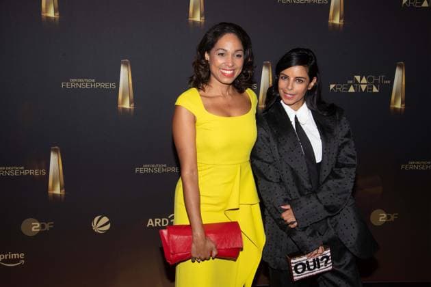 f l Jana PAREIGIS, presenter, Collien ULMEN FERNANDES, actress, Red Carpet, Red Carpet Show, Arrival, German Television Award Ceremony, The Night of the Creatives The German Television Award 2024, German Television Award 2024 in Cologne, on 24 09 2024