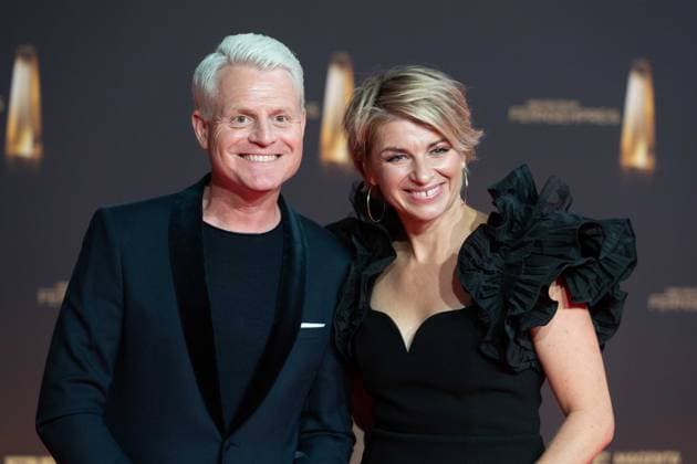Guido CANTZ, presenter, Sabine HEINRICH, presenter, Red Carpet, Red Carpet Show, arrival, arrival, German Television Award ceremony, The German Television Award 2024, German Television Award 2024 at the MMC Studios Cologne, on 25 09 2024