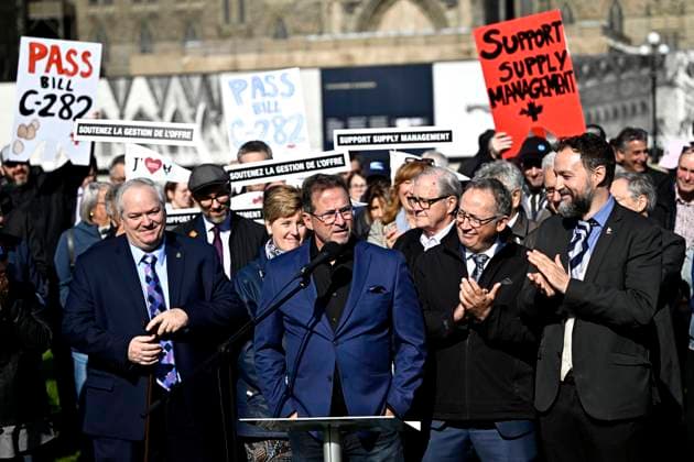 October 10, 2024, Ottawa, On, CAN: Bloc Quebecois Leader Yves-Francois Blanchet speaks at a news conference on the lawn of Parliament Hill in Ottawa, on Thursday, Oct. 10, 2024. Members of Parliament from the Bloc Quebecois, NDP, Liberal and Green Parties, federal cabinet ministers and agriculture producers participated in the event to urge the Senate to pass Bill C-282 on supply management. Ottawa CAN - ZUMAc35_ 20241010_zaf_c35_056 Copyright: xJustinxTangx