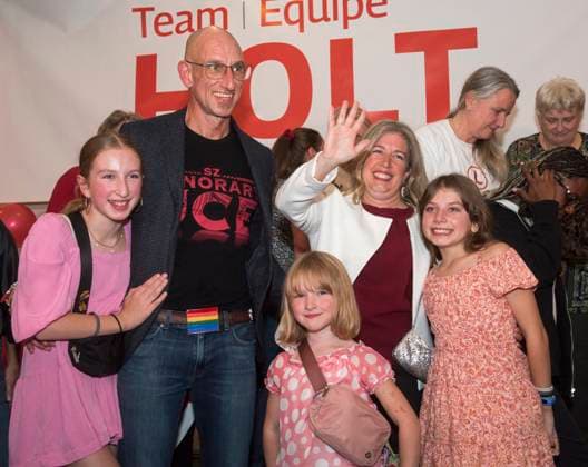 October 21, 2024, Fredericton, Nb, Canada: New Brunswick Liberal Leader and premier-elect Susan Holt, centre, is seen on stage with her family, from left: Molly, 12, Holt s husband Jon Holt, Brooke, 6, and Paige, 10, in Fredericton, Monday, Oct. 21, 2024. Fredericton Canada - ZUMAc35_ 20241021_zaf_c35_129 Copyright: xStephenxMacgillivrayx