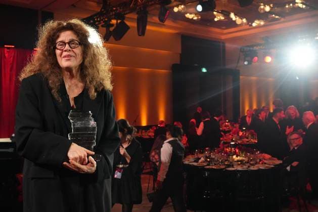 November 18, 2024, Toronto, Ontario, Canada: ANNE MICHAELS, 66, accepts the Giller Prize of $100,000 for her book Held a multigenerational look at war and trauma spanning more than a century. The jury cited the novel as an impactful and hypnotic exploration of mortality, resilience and desires, at ceremony in Toronto, Monday. Award boycotted by several prominent Canadian authors over its sponsors’ ties to Israel. Based in Toronto, Michaels a poet and author. In her acceptance speech, said that her writing is a way of bearing witness against war, indifference, against amnesia of every sort. Toronto Canada - ZUMAc35_ 20241118_zaf_c35_175 Copyright: xChrisxYoungx