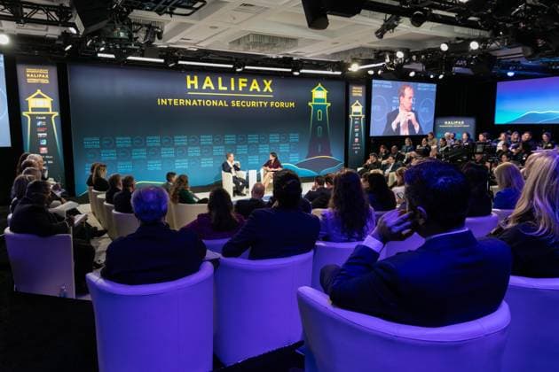 November 23, 2024, Halifax, Ns, CANADA: Kent Walker, President, Global Affairs, Google, United States and Luiza Savage, Executive Editor, Growth, POLITICO, United States take part in the security forum in Halifax, N.S. on Saturday Nov. 23, 2024. Halifax CANADA - ZUMAc35_ 20241123_zaf_c35_054 Copyright: xKellyxClarkx