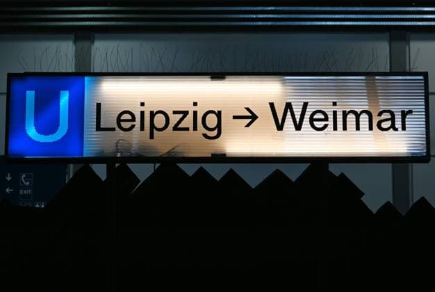 Leipzig Book Fair, Book Fair Leipzig, Saxony from 27 03 to 30 03 2025 Illuminated sign U Leipzig to Weimar