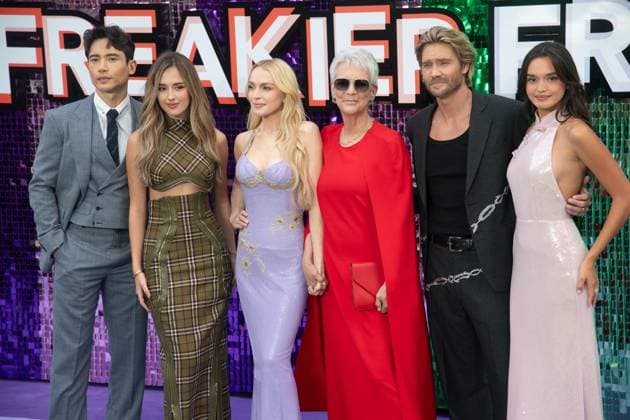 Freakier Friday UK Premiere Arrivals at Odeon Luxe, Leicester Square, London, UK (L-R) - Manny Jacinto, Julia Butters, Lindsay Lohan, Jamie Lee Curtis, Chad Michael Murray, Sophia Hammons attends The Freakier Friday UK Premiere at Odeon Luxe, Leicester Square, London, England, UK on Thursday 31 July, 2025., Credit:Justin Ng Avalon UK, England, London, Odeon Luxe, Leicester Square Copyright: xJustinxNgx xAvalonx 1027011042