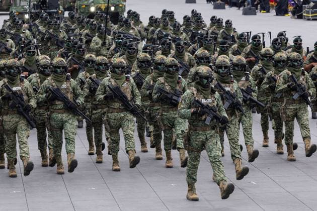 September 16, 2025, Mexico City, Mexico: The military parade commemorating Mexico s Independence Day took place, led by President Claudia Sheinbaum Pardo, accompanied by the Secretary of the Navy, Raymundo Pedro Morales Angeles, and the Secretary of Defense, Ricardo Trevilla Trejo, among other officials..Approximately 16,000 members of the various federal armed forces participated in the event, marching from the Plaza de la Constitucio³n to the military camp Marte. Mexico City Mexico - ZUMAl178 20250916_znp_l178_098 Copyright: xCristianxLeyvax