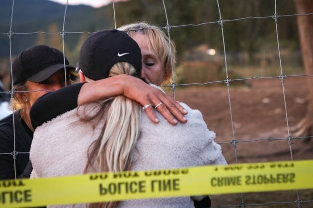 September 22, 2025, Edgewood, Bc, CANADA: Karen Espersen, right, the co-owner of Universal Ostrich Farms, embraces a supporter with her daughter, Katie Pasitney, at the farm in Edgewood, B.C., on Monday, Sept. 22, 2025, as the Canadian Food Agency prepares to cull 400 of the farmöÄÃ s ostriches this week. Edgewood CANADA - ZUMAc35_ 20250922_zaf_c35_122 Copyright: xAaronxHemensx