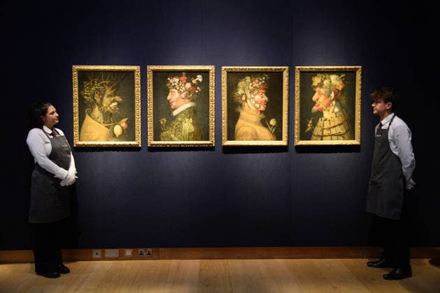 Christie s Old Masters Evening Sale Auction - Christie s King Street, London, UK Art handlers The Four Seasons from The Workshop of Giuseppe Arcimboldo (est. £800k £1.2m) as part of Christie s Old Masters Evening Sale Auction which will take place on 2nd December 2025 - Christie s King Street, London, England, UK on Thursday 27 November, 2025., Credit:Justin Ng Avalon UK, England, London, Christie s King Street Copyright: xJustinxNgx xAvalonx 1054924925