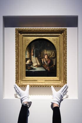 Christie s Old Masters Evening Sale Auction - Christie s King Street, London, UK Art handlers The Flute Player by Gerrit Dou (est. £2m - £3m) as part of Christie s Old Masters Evening Sale Auction which will take place on 2nd December 2025 - Christie s King Street, London, England, UK on Thursday 27 November, 2025., Credit:Justin Ng Avalon UK, England, London, Christie s King Street Copyright: xJustinxNgx xAvalonx 1054924950