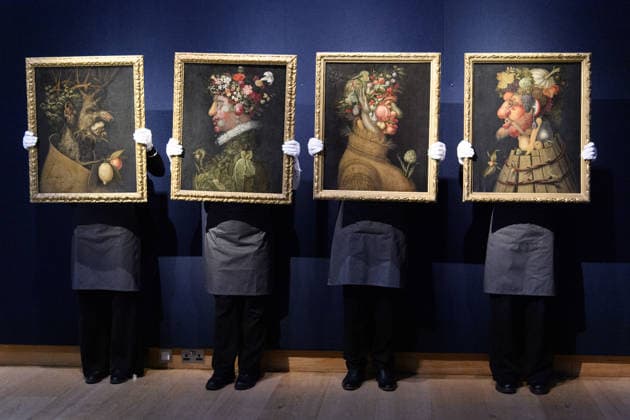 Christie s Old Masters Evening Sale Auction - Christie s King Street, London, UK Art handlers The Four Seasons from The Workshop of Giuseppe Arcimboldo (est. £800k £1.2m) as part of Christie s Old Masters Evening Sale Auction which will take place on 2nd December 2025 - Christie s King Street, London, England, UK on Thursday 27 November, 2025., Credit:Justin Ng Avalon UK, England, London, Christie s King Street Copyright: xJustinxNgx xAvalonx 1054924960
