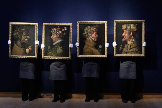 Christie s Old Masters Evening Sale Auction - Christie s King Street, London, UK Art handlers The Four Seasons from The Workshop of Giuseppe Arcimboldo (est. £800k £1.2m) as part of Christie s Old Masters Evening Sale Auction which will take place on 2nd December 2025 - Christie s King Street, London, England, UK on Thursday 27 November, 2025., Credit:Justin Ng Avalon UK, England, London, Christie s King Street Copyright: xJustinxNgx xAvalonx 1054924962
