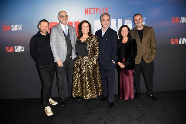 Harlan Coben s Run Away BFI Launch Event Arrivals at BFI Southbank, London (L-R) - Writer Executive Producer Danny Brocklehurst, Creator Executive Producer Harlan Coben, Ruth Jones, James Nesbitt, Executive Producer Nicola Shindler, Executive Producer Richard Fee attends Harlan Coben s Run Away launch event at BFI Southbank, London, England, UK on Monday 1 December, 2025., Credit:Justin Ng Avalon UK, England, London, BFI Southbank Copyright: xJustinxNgx xAvalonx 1055873096